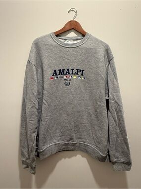 Amalfi Italy Gray Crewneck Sweatshirt Sz XXL Nautical Embroidered Summer Flag